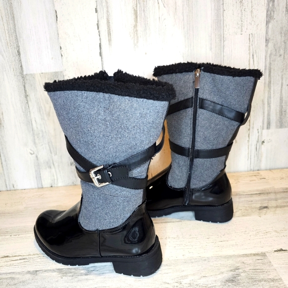 Women's Catherines Black & Gray Boots Side Zipper Mid Calf 8W Fleece Lined - Picture 7 of 11